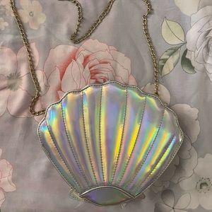 Small crossbody bag iridescent clam shaped small cute kawaii purse